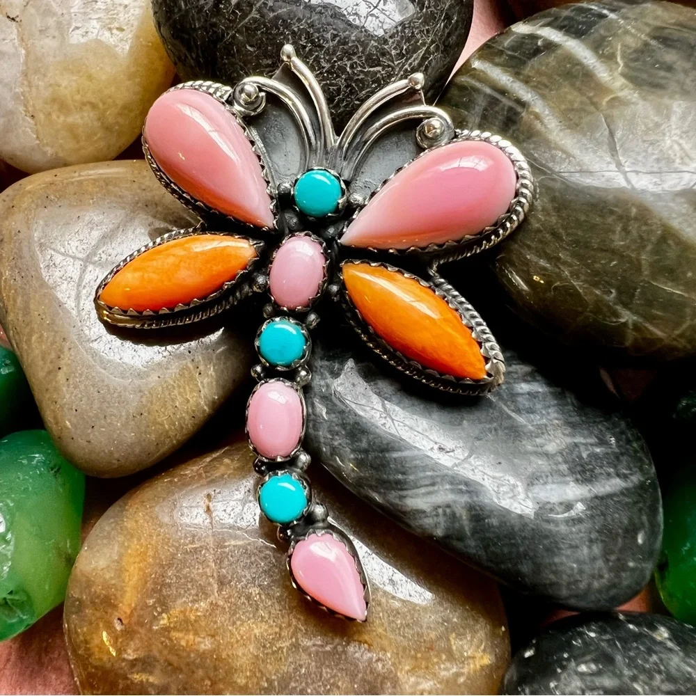 Multi Stone Sterling Silver Dragonfly Ring Size 8 - Picture 3 of 8